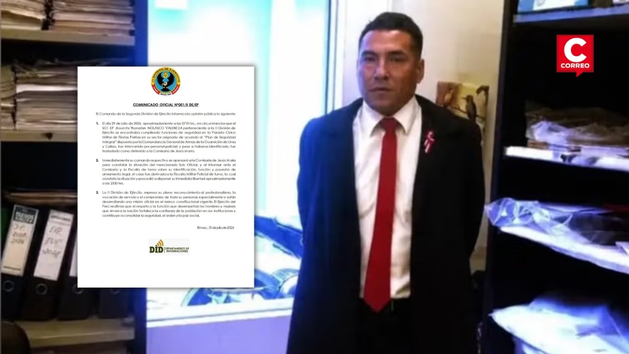 Ejército aclara que suboficial armado y detenido en el desfile militar cumplía función de seguridad. Composición: Diario Correo.