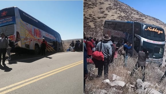 Bus salió de la pista y estuvo a punto de caer por una pendiente con sus pasajeros
