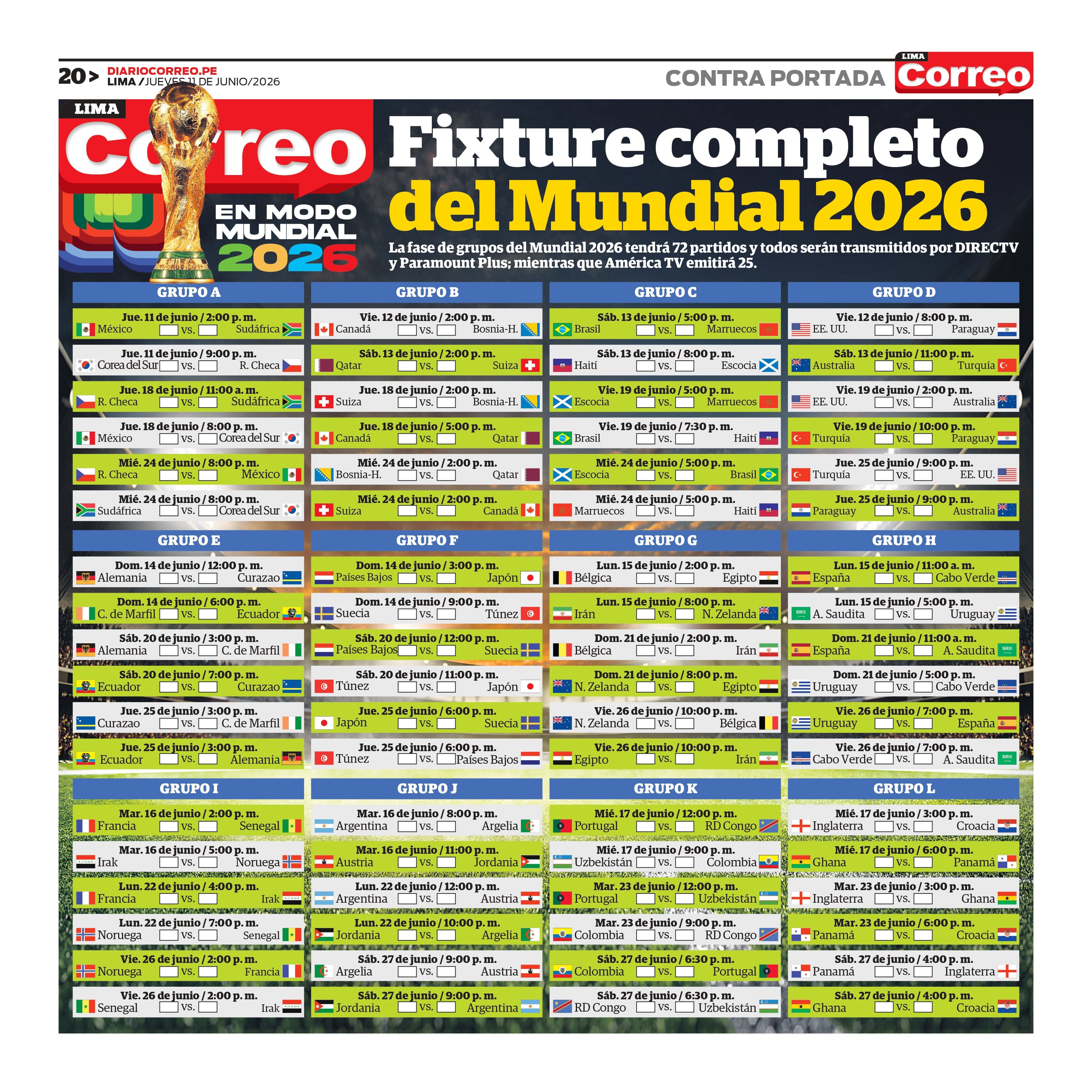 Descarga el fixture completo del Mundial 2026. (Foto: Diario Correo)