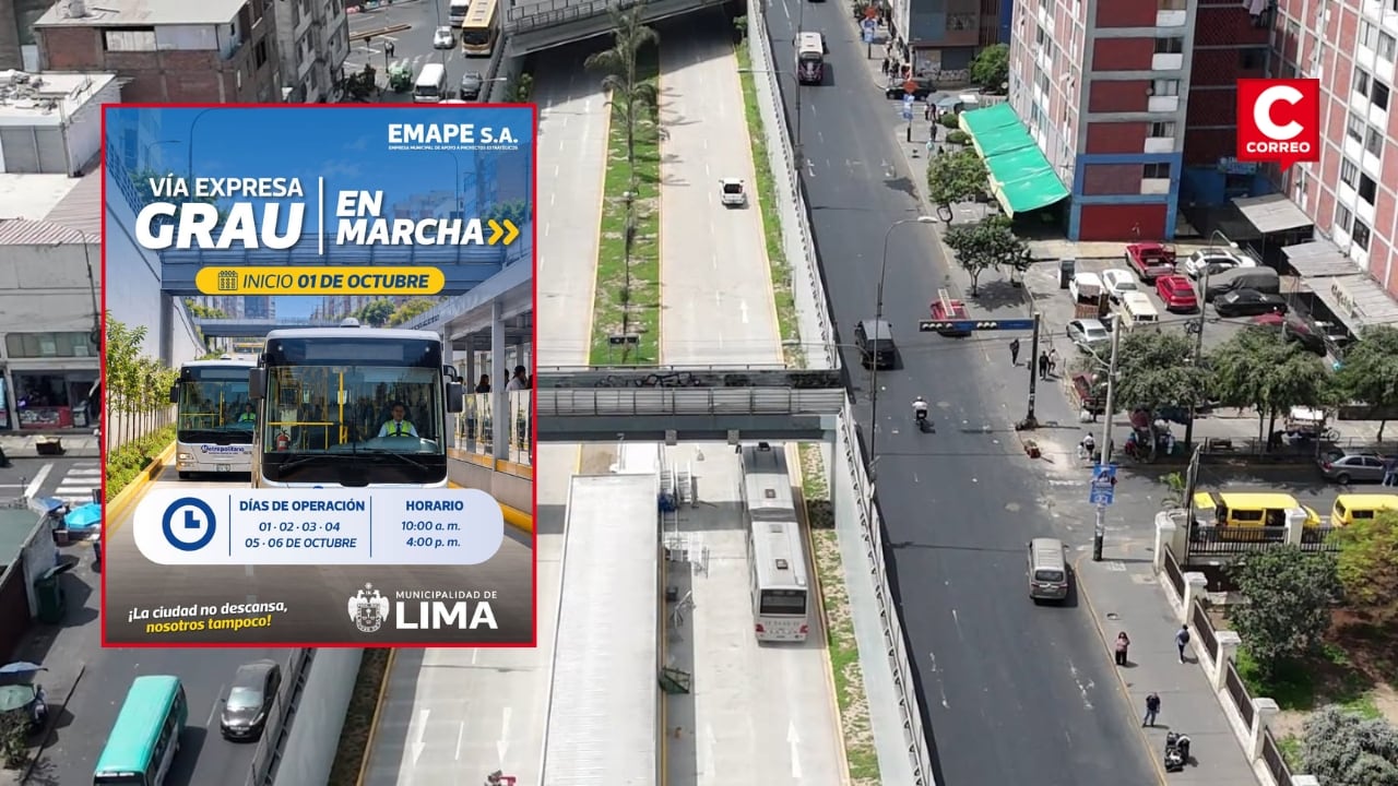 Vía Expresa Grau inicia marcha blanca este 1 de octubre: horarios, recorrido y estaciones. Composición: Diario Correo.
