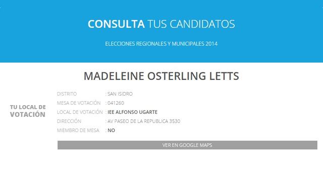Madeleine Osterling votará en el colegio Alfonso Ugarte, el que pretende cerrar