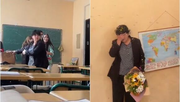 Alumnos fingen pelea en clase para felicitar a su maestra
