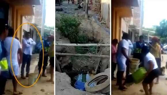 Piura: pobladores molestos por obra paralizada arrojan agua de desagüe a alcalde de Querecotillo