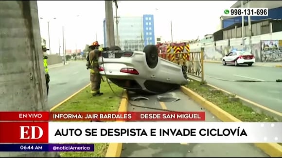 Vehículo se despista e invade ciclovía en San Miguel