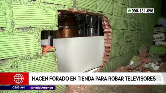 Ate: Cámaras de seguridad captan a delincuentes haciendo forado para robar televisores