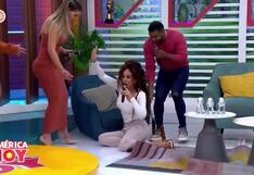 Janet Barboza sufre aparatosa caída EN VIVO y rompe mueble de ‘América Hoy’ (VIDEO)