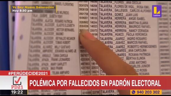 Personas fallecidas se encuentran en padrón electoral (Video: Latina Tv)