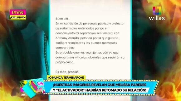 CORREO Y OJO | Anthony Aranda pasó la noche en el depa de Melissa Paredes