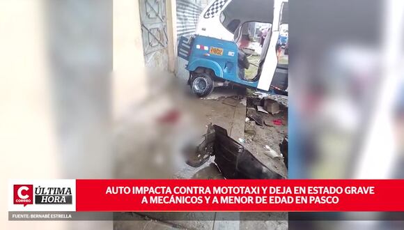 Auto pierde el control e impacta contra mototaxi y deja graves a mecánicos y menos de edad - Pasco | CORREO