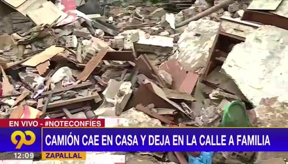 Zapallal: camión cae en casa y deja a familia en la calle