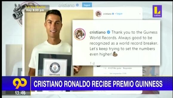 Cristiano Ronaldo recibió el premio Guinnes tras convertirse en el máximo goleador de selecciones