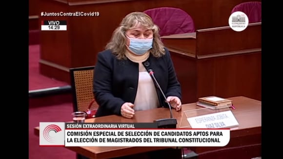 Es una intervención de Esperanza Jobita Díaz Silva, candidata para miembro del Tribunal Constitucional