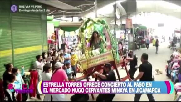 Estrella Torres casi sufre aparatosa caída cuando cantaba en mercado de Jicamarca