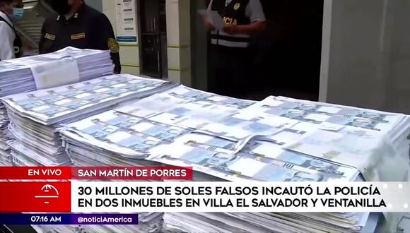 PNP incautan 30 millones de soles falsos en viviendas de Ventanilla y Villa El Salvador