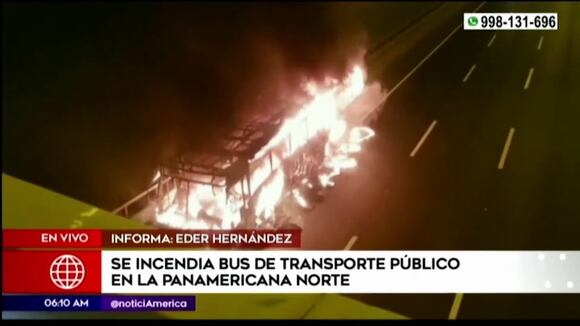 Bus se incendia en la Panamericana Norte