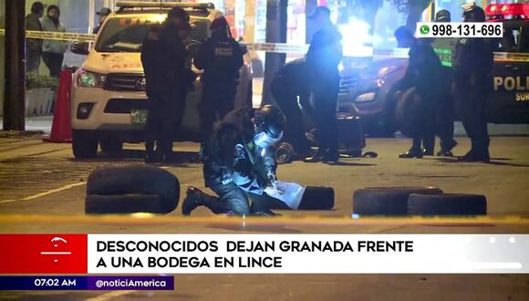 Dejan granada frente a bodega en Lince