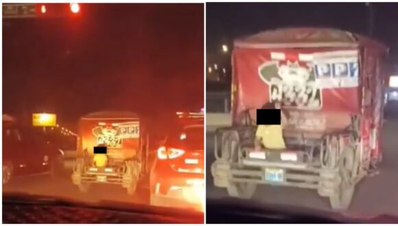 CORREO - Niño es trasladado en la parrilla de carga de un mototaxi