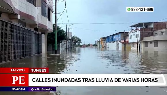 Tumbes: calles inundadas tras fuertes lluvias