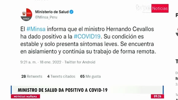 Ministro de salud con COVID-19