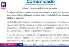 Paro de transportistas: EsSalud anuncia reprogramación de citas en Lima y provincias
