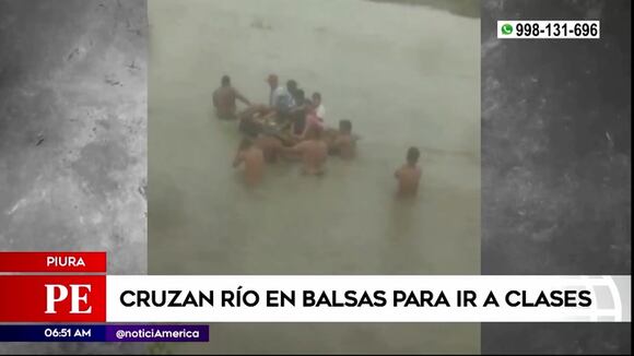 PIura: Niños cruzan río en balsas para asistir a clases