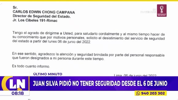 Juan Silva pidió no tener seguridad desde el 6 de junio