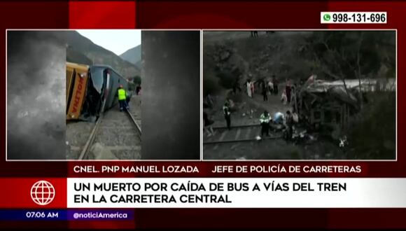 Carretera Central: un fallecido dejó la caída de un bus interprovincial en las vías del tren