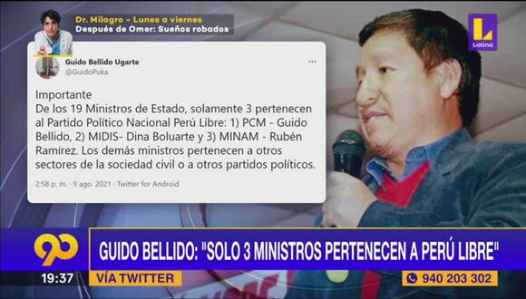 Guido Bellido se manifiesta mediante Tweets