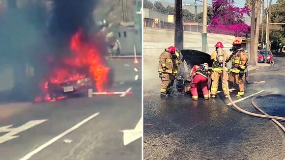 Bomberos y Brigada de Rescate de Surco apagan incendio vehicular