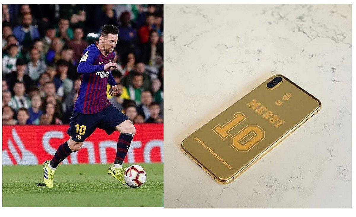 ​Lionel Messi tiene un iPhone de oro con la inscripción de su nombre, Antonella y tres hijos (FOTOS)