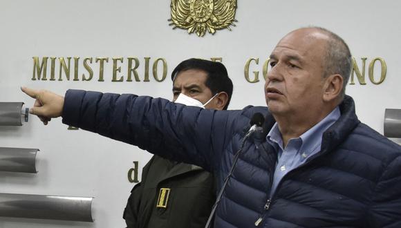 El ministro del Interior, Arturo Murillo, ofrece una conferencia de prensa en La Paz el 17 de octubre de 2020 en vísperas de las elecciones generales del país. (Foto por Aizar RALDES / AFP)