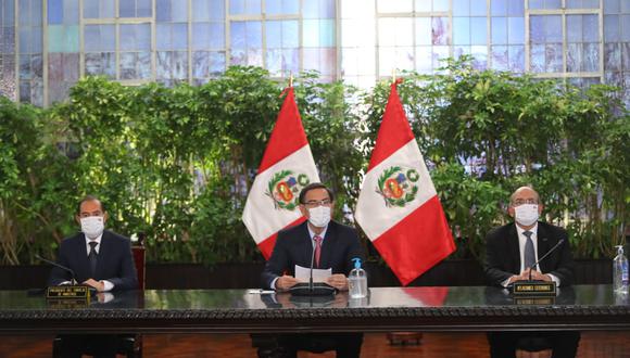 Presidente de la República brindó un nuevo pronunciamiento junto a su gabinete ministerial, liderado por Walter Martos. (Foto: Presidencia)