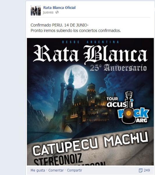 Rata Blanca cambia fecha y lugar de su concierto en Lima