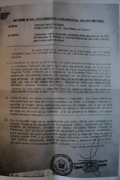 Denuncian a docente de Yauli por asusar a estudiantes 