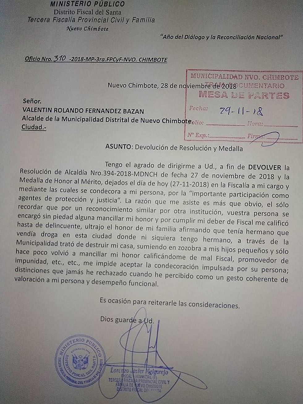 Fiscal de Familia rechaza condecoración de alcalde Valentín Fernández