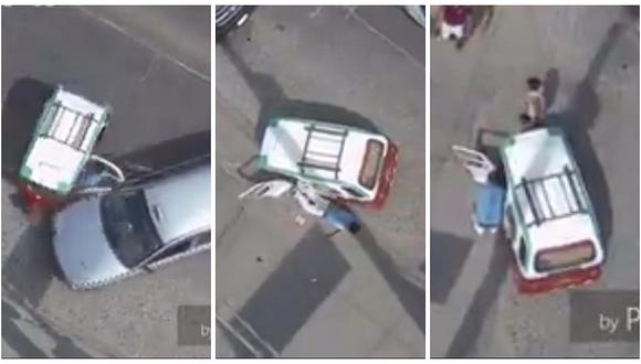 Chosica: Iba en mototaxi, lo choca un auto pero se pone de pie (VIDEO)