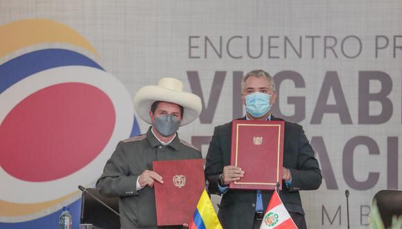 El presidente Pedro Castillo junto a su homólogo de Colombia, Iván Duque. (Foto: Presidencia Perú)