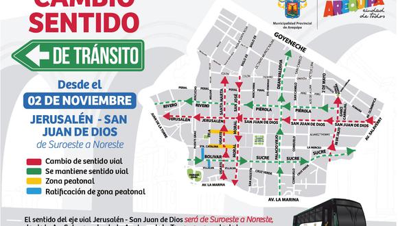 Conductores deben conocer las calles que se usarán en sentido contrario desde el 2 de noviembre| Municipalidad de Arequipa