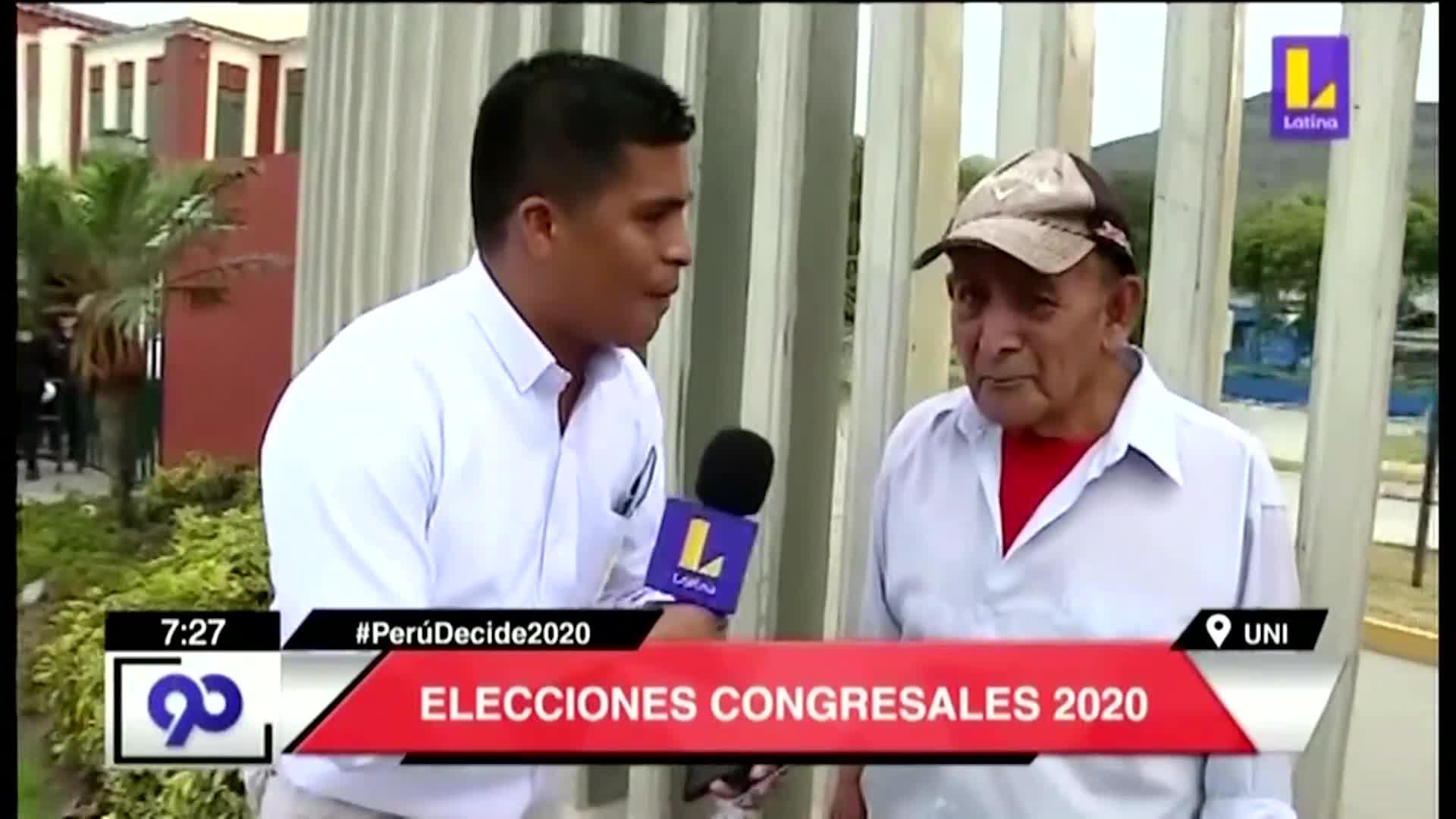 Jesús Valencio Ysidro, de 79 años, llegó antes de las 7:30 a.m. para sufragar en la UNI. (Foto captura: Latina)
