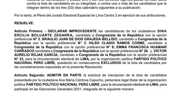 Elecciones 2021 Admite En Parte A Candidatos Al Congreso Por Lima De Perú Libre Unión Por El 5309