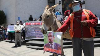 Pobladores marchan con burros pidiendo la revocatoria de Omar Candia
