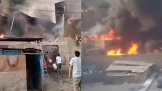 Incendio destruye almacén de colchones y avanza a viviendas vecinas en San Juan de Lurigancho