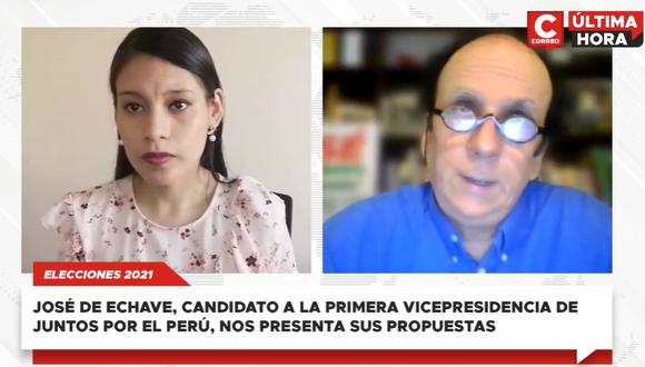 Entrevista con el candidato a la primera vicepresidencia por JP, José de Echave. Captura: Correo