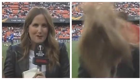 Europa League: periodista recibió terrible pelotazo en la antesala del Valencia vs Arsenal (VIDEO)