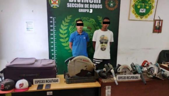 Los equipos estaban valorizados en 20 mil soles, según denunció la víctima. Los intervenidos fueron identificados como Luis Osuna Sánchez (23) y Yordy Quiroz (20).