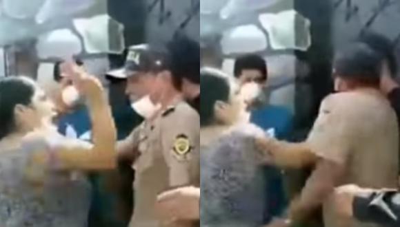 Mujer golpeó a policía durante operativo en Huacho (Foto: captura video Latina)