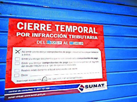 Sunat cierra varios locales comerciales