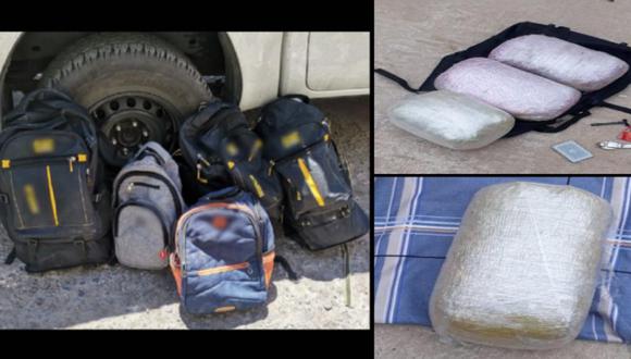 PNP intercepta taxi con mochilas cargadas de casi 25 kilos droga y detienen a 9 personas. (Foto: PNP)