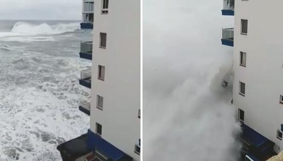 España: Oleaje de 6 metros destruye balcones de edificio en Tenerife (VIDEO)