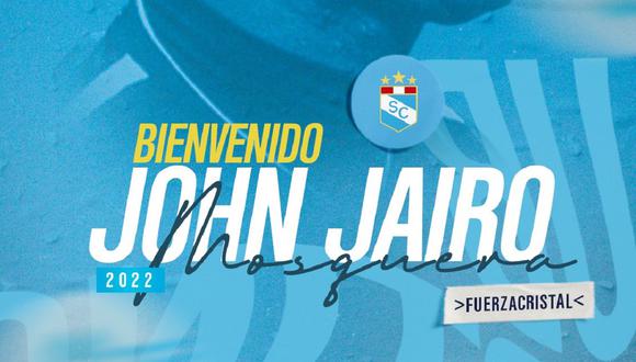 John Jairo Mosquera fue anunciado como nuevo jugador de Sporting Cristal. (Foto: SC)